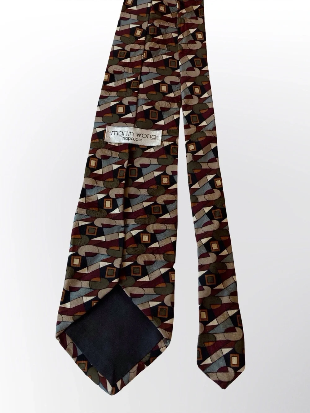 Martin Wong Napa CA Geometric Abstract Silk Necktie Retro 90s Mid Mod Vintage